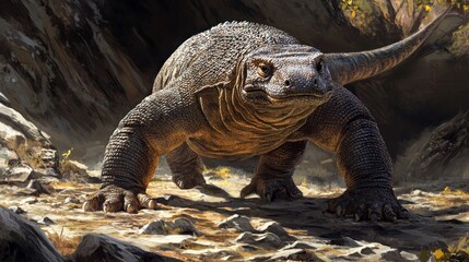 Massive reptile in rocky terrain