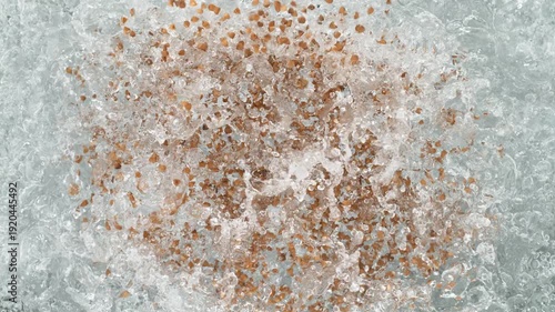 Buckwheat Falling Into A Pot Of Boiling Water Making A Splash In Slow Motion, Table Top View