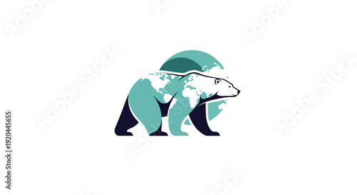 Illustration of a polar bear character standing on a stylized globe with snow and iceberg elements, celebrating Polar Bears International Day with a design event theme on a white background.