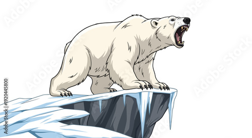 A polar bear character illustration standing on a melting iceberg on polar bear day, symbolizing the impact of climate change on Arctic habitats.