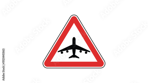Airplane warning traffic sign icon aircraft crossing symbol aviation caution road safety transportation illustration isolated