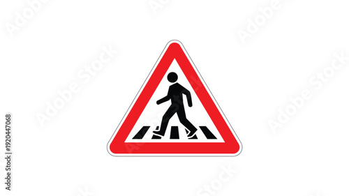 Pedestrian crossing warning traffic sign icon road safety symbol walking person caution triangular street sign illustration isolated