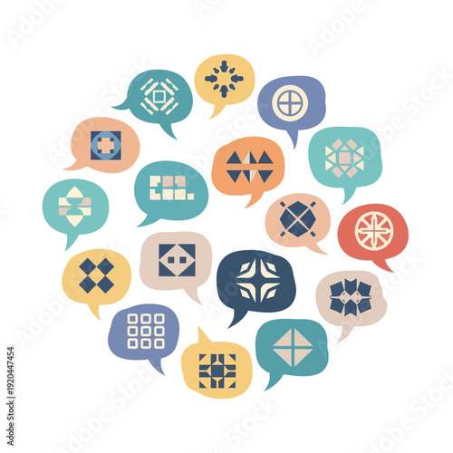 Colorful Speech Bubbles with Geometric Symbols.