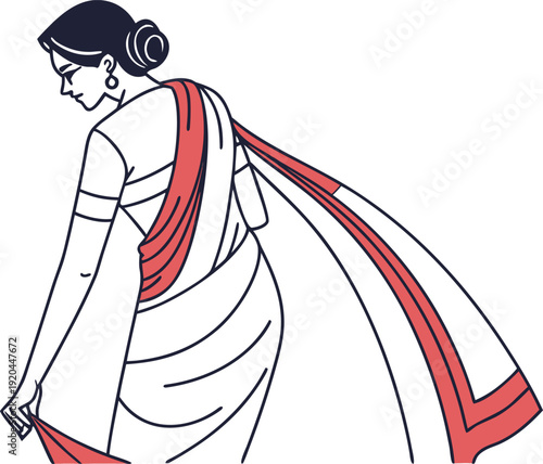 Traditional Indian Saree Clothing Design. Elegant Silk Saree Fashion Style. Bridal Saree with Ornamental Border. Bengali Saree Cultural Attire Concept. Ethnic Festive Saree Draping Style Collection