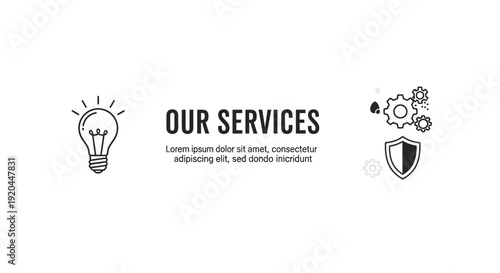 Vector illustration of services icons including lightbulb, shield, and gears in a modern flat design style image (1996).ai