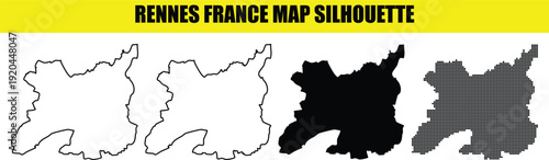 Rennes france map silhouette: detailed outline, solid black shape, and subtle dotted texture variations, perfect for graphic design projects