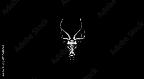 Stylized white deer skull silhouette with antlers on a black background.
