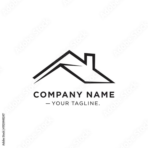 Minimalist house roof outline logo design for real estate company branding.