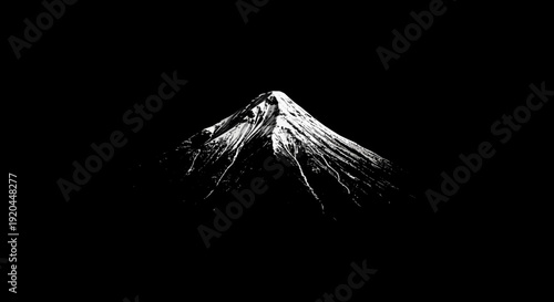 Striking Monochrome Snow Capped Mountain Peak Illustration on Black Background