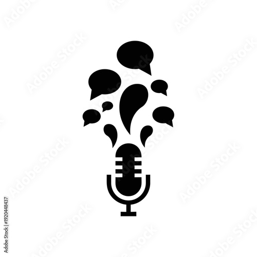 Microphone with Speech Bubbles Emitting Sound.