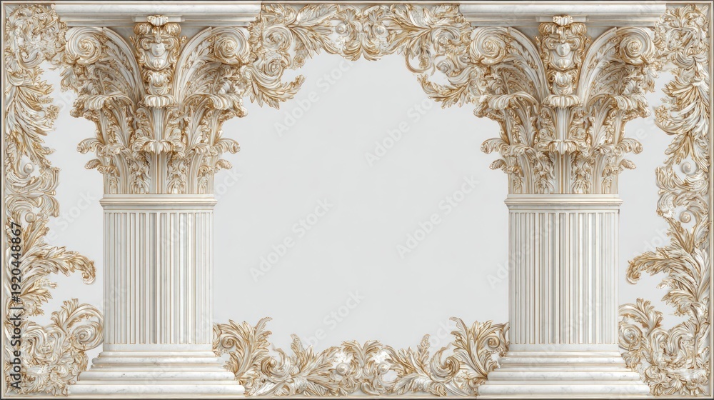 Obraz premium Elegant architectural pillars with ornate carvings and symmetrical design