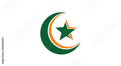 Vibrant Green and Orange Crescent Moon and Star Logo on an Isolated White Background