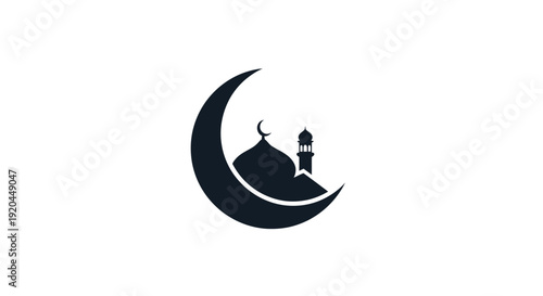 Stylized Dark Blue Crescent Moon and Mosque Logo on an Isolated White Background