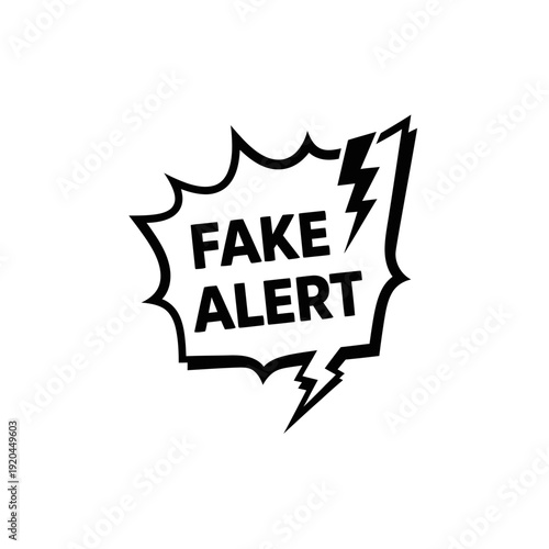 Comic Style Speech Bubble with 'FAKE ALERT' and Lightning Bolt on Isolated White Background