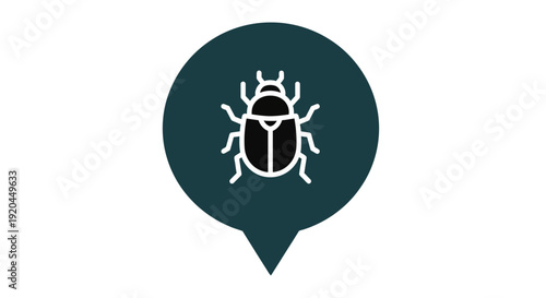 Simple beetle icon in dark teal speech bubble, image (2028).ai style, vector illustration