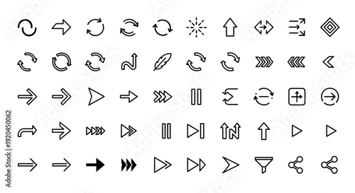 Collection of Vector Arrows and Icons: Navigation, Direction, and UI Elements