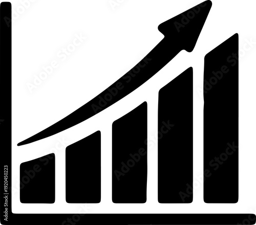 Business Growth Bar Chart Icon Set - Flat Vector Financial Success Graph with Upward Arrow