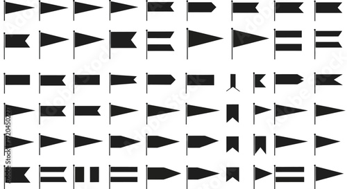 Collection of Diverse Flag Silhouettes: Pennants, Banners, and Streamers