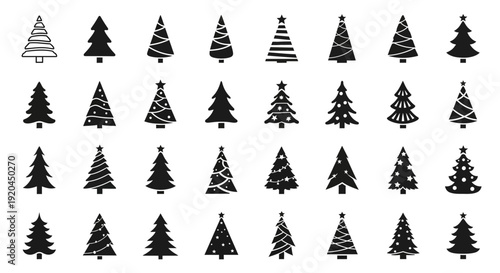 Collection of Diverse Christmas Tree Icons and Silhouettes