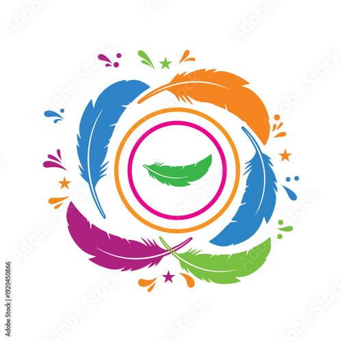 Vibrant swirls of colors with a green leaf and starry accents in a lively design Vector