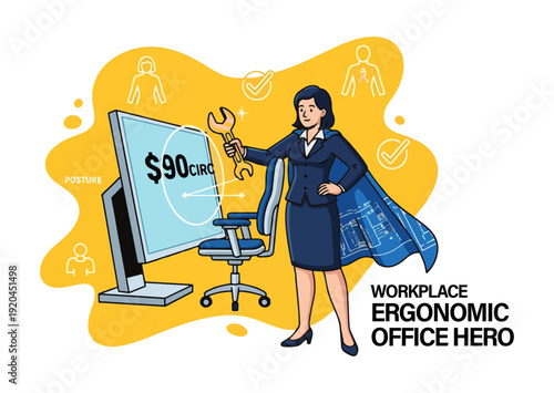 Confident businesswoman improving office ergonomics with tool