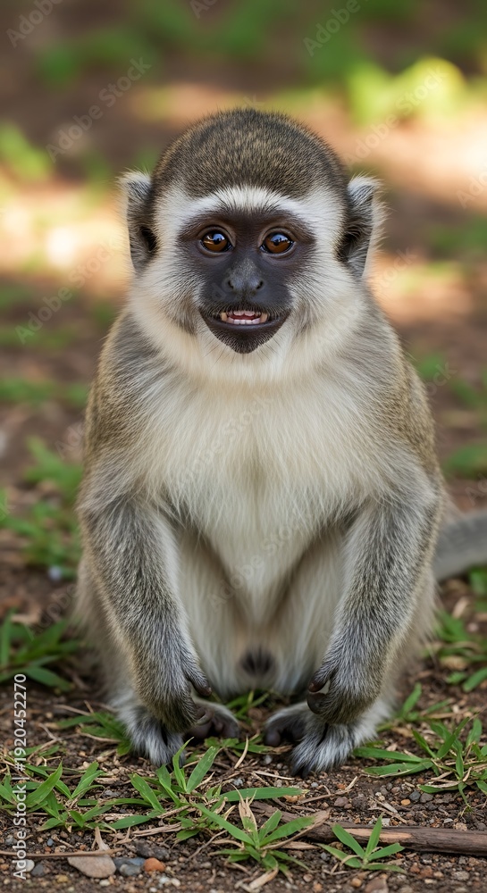 Fototapeta premium Portrait of a Vervet Monkey Sitting on the Ground.