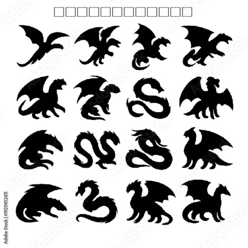 Set of heraldic dragons and animals silhouettes in black vector design collection
