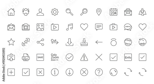 Set of universal interface icons, thin line style