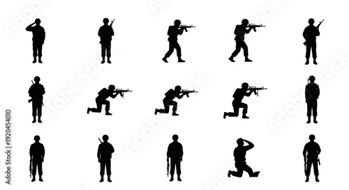 Silhouette Army Soldiers with Rifles Collection