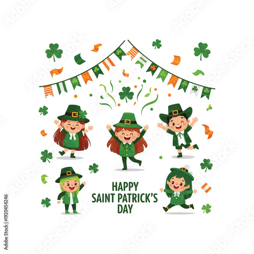 Happy Saint Patrick s Day celebration with dancing leprechauns st patriks day