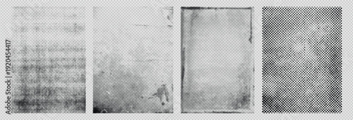 Monochrome halftone textures collection featuring grainy gradients and distressed paper aesthetics for design