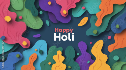 Bold Contemporary Holi Abstract Splash Vector Background with Vibrant Pigment Shapes and Clean Copy Space Poster