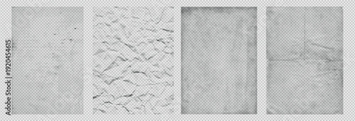Crumpled paper halftone textures and distressed vintage document backgrounds for graphic design overlays