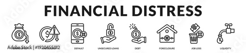 Financial distress concept highlighting credit risk, insolvency exposure, and systemic vulnerability across economic cycles. in Lineal Icon Style