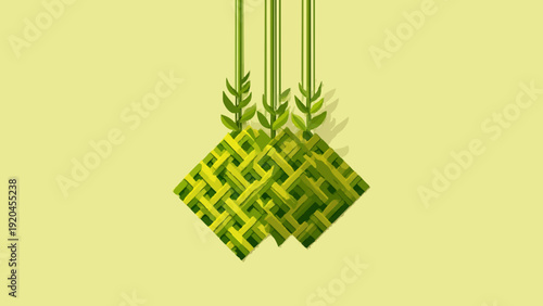 Green and Yellow Ketupat Vector Illustration for Eid Celebration 2