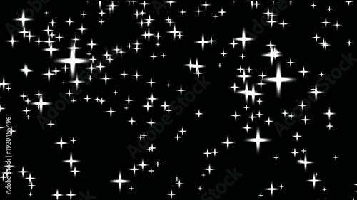 Shiny stars glittering on black background. Slow motion twinkling stars animated. Like glowing stars falling from the dark sky. Blinking stars motion. Flickering stars falling down animation.