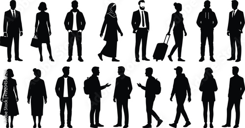 Construction worker silhouettes set with engineers, builders, heavy machinery, forklift, crane, welding, manual labor, site safety, industrial professional workers vector icons