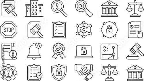 Law and Legal Outline Icon Set Vector