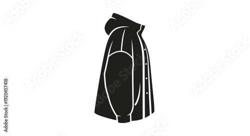 Simple black and white illustration of a poncho with a hood.