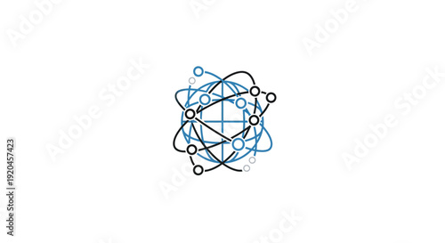 Abstract atomic structure with orbiting electrons and nucleus.