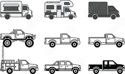 Variety of trucks and vans in different styles