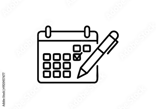 Line icon of calendar with pencil marking a date