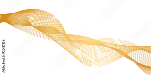 Abstract wavy lines with flowing motion and orange color tone on transparent background