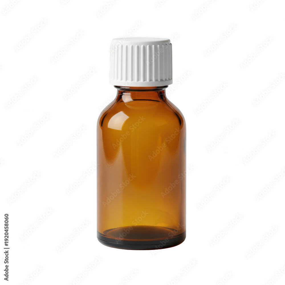 Fototapeta premium A small amber glass bottle with a white cap on transparent background
