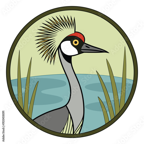 Grey Crowned Crane in Wetland Circle