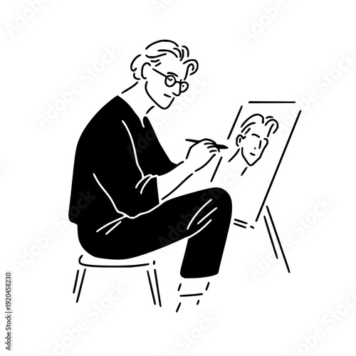Artist Painting Portrait on Easel