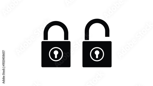 Open And Closed Padlock Icon Set Security Lock Symbol Silhouette Isolated On Light Background Privacy Protection And Data Safety Concept