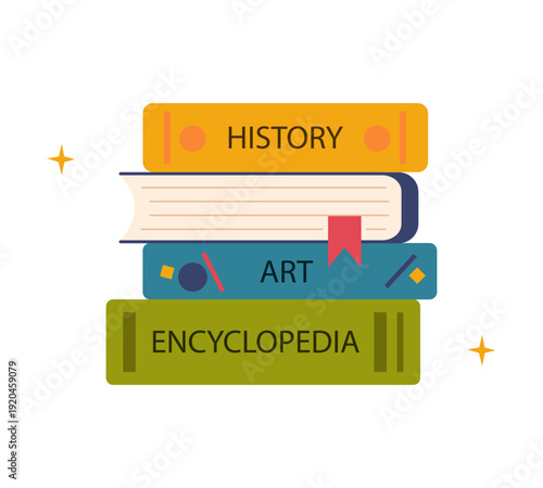 Stack of colorful books. Vector illustration of educational textbooks isolated on white background. Knowledge and library concept