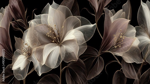 Elegant floral arrangement with translucent petals and dark background