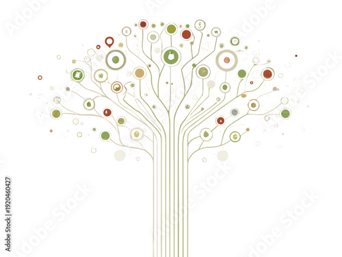 Abstract tree illustration with colorful circles and branching lines